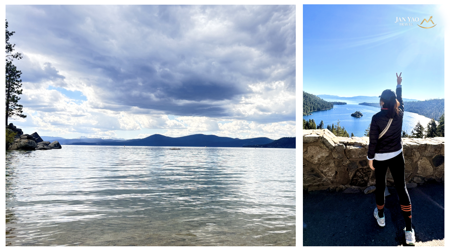 Lake Tahoe 湖畔景色與遠方山脈