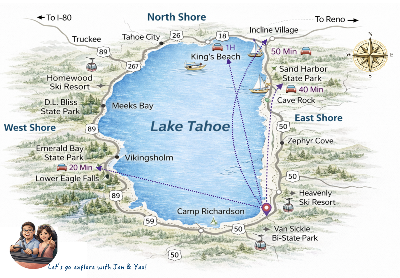 Lake Tahoe Loop Drive Map