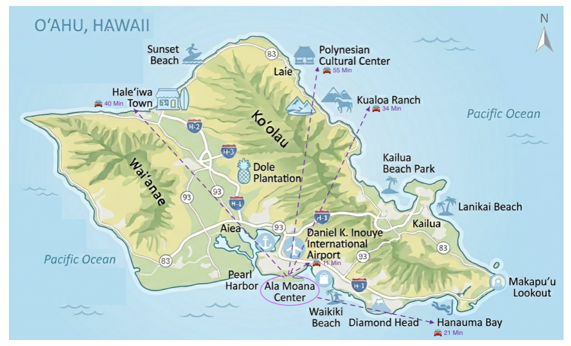 Oahu 車程地圖